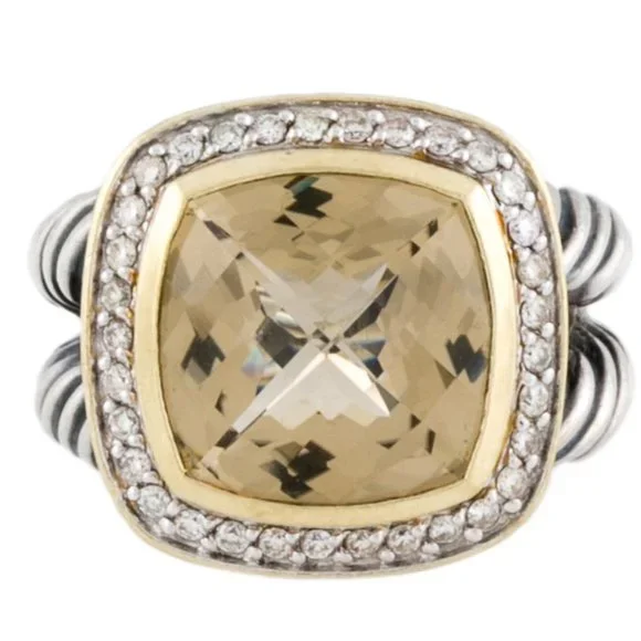 DAVID YURMAN 18K YELLOW GOLD & STERLING DIAMOND & SMOKEY QUARTZ ALBION RING - Picture 5 of 9